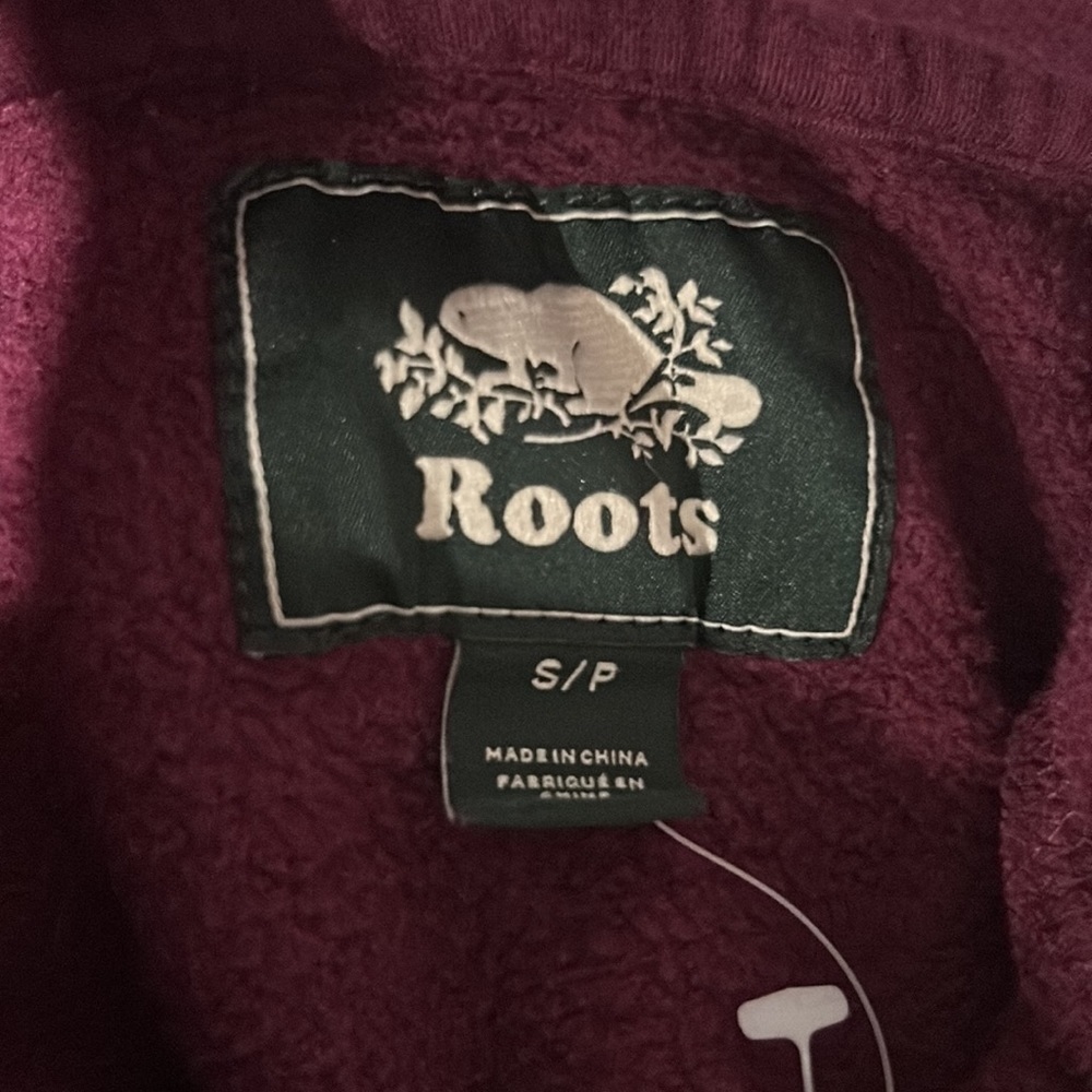 Roots Maroon Hoodie Women's Size S Heathered Grey Logo Maple Leaf on Hood - Picture 6 of 7